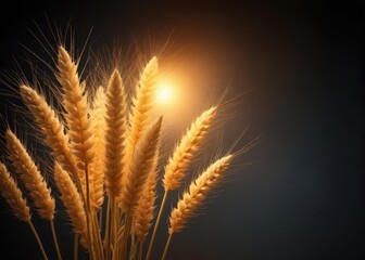 Glowing wheat ears on a dark background