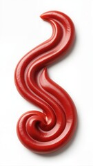 A drawn curved ketchup line with a subtle texture and shading effect on a plain white background