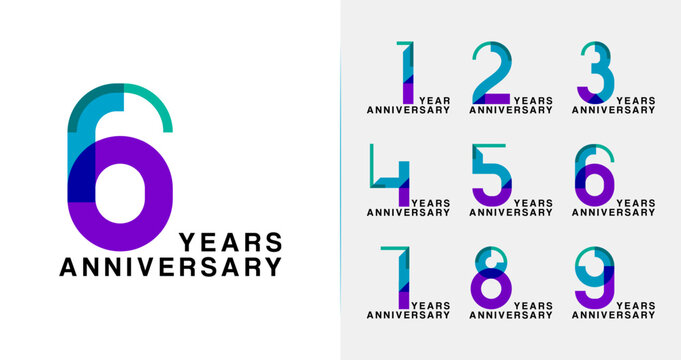 Set of modern anniversary logo design. Number symbol with shape and line for futuristic celebrations