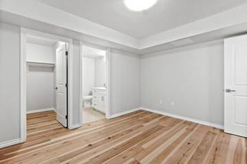 White room with a bathroom and a closet