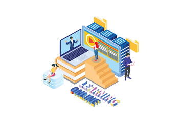 Obraz premium Modern Isometric Online education concept With Laptop, Suitable for Diagrams, Infographics, Game Asset, And Other Graphic Related Assets 