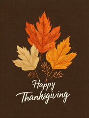 Minimalist Thanksgiving design with maple leaf on dark brown, warm autumn greeting for mobile wallpapers, holiday posters, seasonal social media

