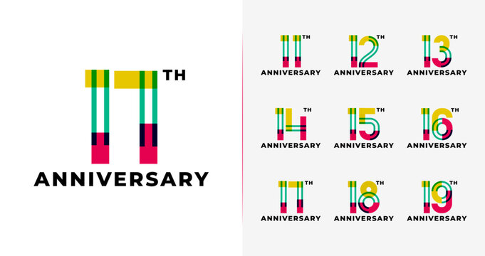 A collection of cheerful birthday logos. Number symbols with colorful shapes for birthday events. Geometric celebration vector icons.