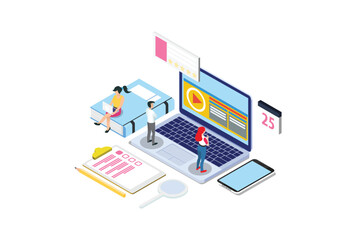 Modern Isometric Smart E-Study Technology Illustration, Suitable for Diagrams, Infographics, Book Illustration, Game Asset, And Other Graphic Related Assets