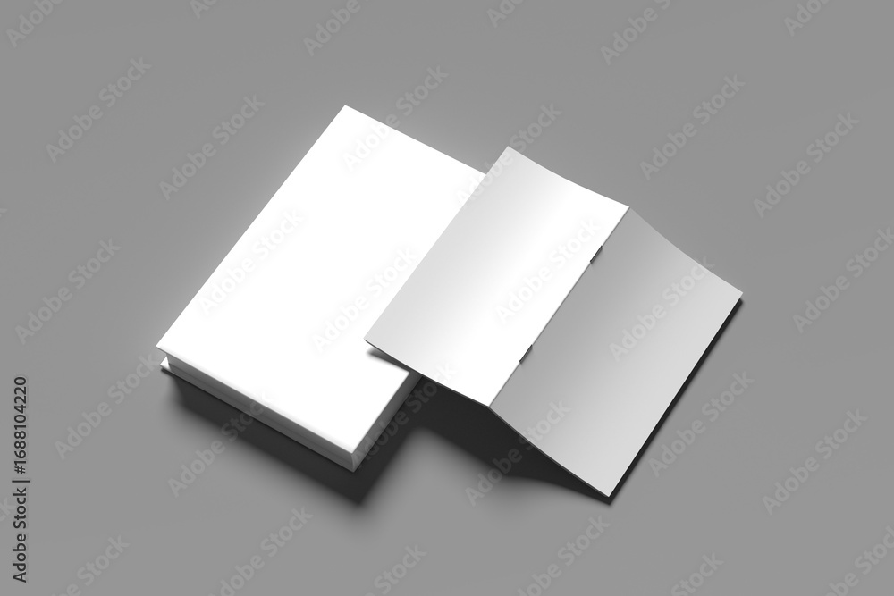 Poster a5 a4 portrait vertical softcover white blank 3d rendering mockup with dl brochure magazine.