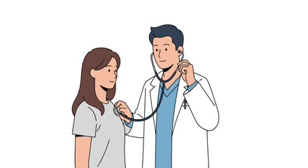 Doctor Examining Patient Illustration for Medical Checkups, Healthcare Awareness, and Educational Materials on Health, Wellness, and Preventive Care