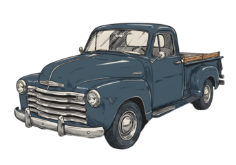 Isolated Illustration of a Classic Blue Truck on a Transparent Background