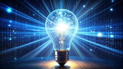 Illuminating digital future, glowing bulb shines amidst binary code matrix innovation - Powered by Adobe