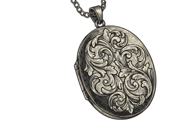 Isolated Illustration of a Detailed Vintage Locket with Engraved Floral Design