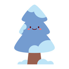 Flat Design Snowy Tree in Winter Landscape Illustration