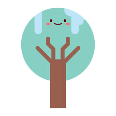 Obraz premium Flat Design Snowy Tree in Winter Landscape Illustration