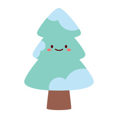 Flat Design Snowy Tree in Winter Landscape Illustration