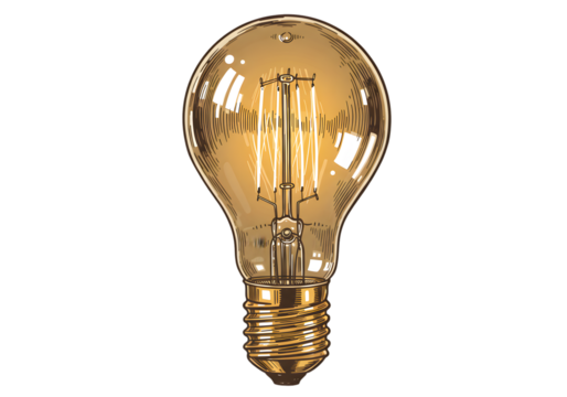 Isolated Illustration of a Golden Light Bulb with Transparent Background