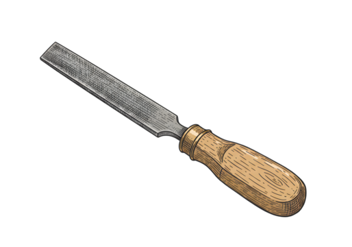 Isolated Illustration Of A Hand File Tool With Wooden Handle On Black Background