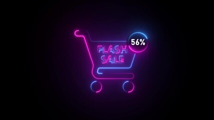 Neon shopping cart with 56% off flash sale announcement