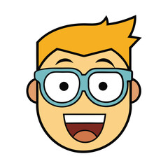 A quirky nerd emoticon with oversized glasses, a shy smile, and playful expression, radiating geeky charm and a love for books, science, and fun ideas.
