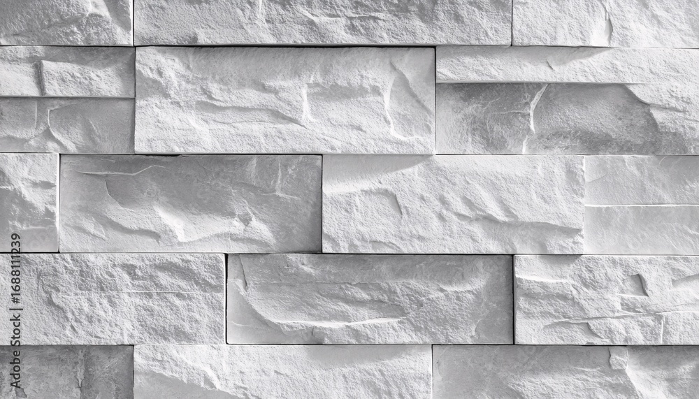 Poster the image shows a close-up view of a wall composed of rectangular, off-white stone blocks arranged i