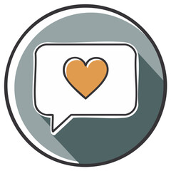 Love message icon with heart in speech bubble for social media feedback
