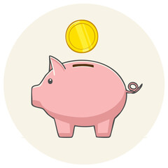 Fototapeta premium Pink Piggy Bank and Golden Coin Illustration for Saving Money and Financial Planning