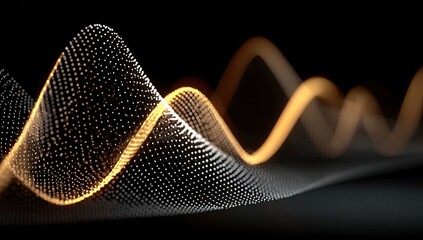 Abstract wavy lines of light and dots on a dark background