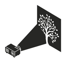 Projector Casting Tree Image on Black Wall a Striking Monochromatic Still Life in Minimalist Design and Clean Lines