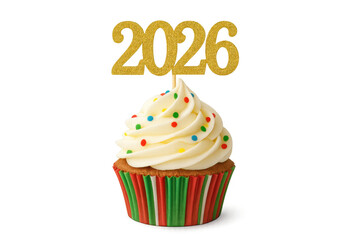 Delicious cupcake celebrating new year 2026 with transparent background