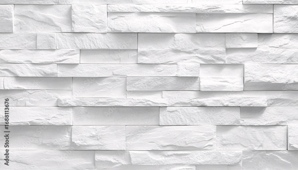 Poster the image shows a wall of rectangular white stones arranged in an overlapping pattern, creating a te