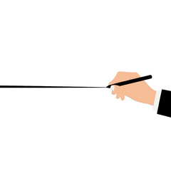 Hand Holding Pen Drawing Straight Line on White Background in Vector Style
