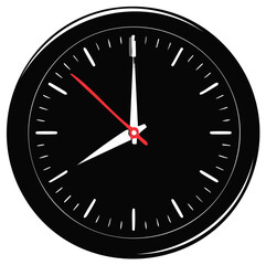 Black and white circular clock with red second hand, time concept.