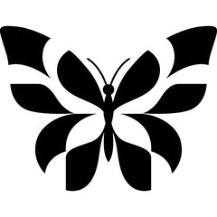 Black butterfly silhouette with abstract symmetrical wings, perfect for nature, fantasy, and decorative design themes.