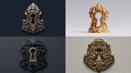 and keyword list based on your image

 Ornate Keyhole Design 3D Render Variations