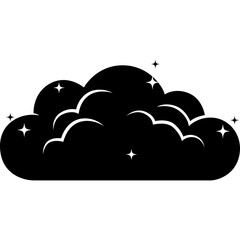 Fluffy cloud silhouette with stars, black night sky element for weather, sky, and dreamy design projects.