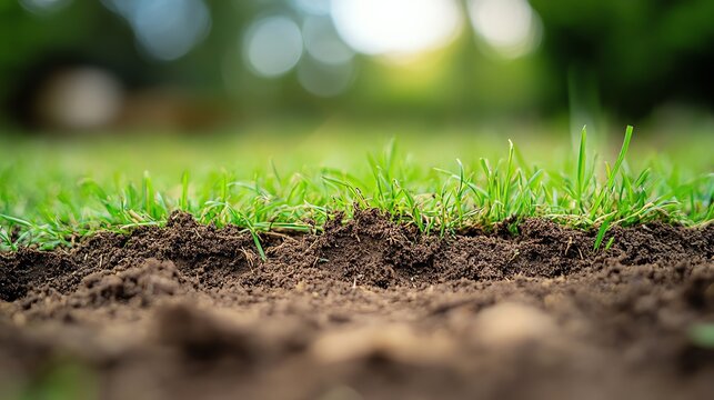 Chinch bug damage to turf, unhealthy lawn with brown patches, dry spots from grub larvae, closeup of grass roots being damaged, garden care, hyperrealistic, 8K clarity