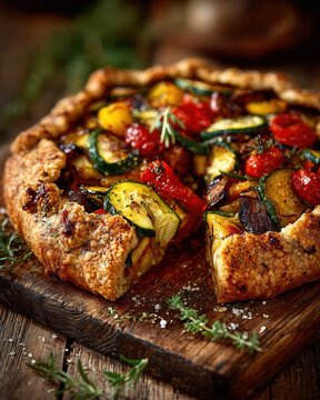 Rustic Vegetable Galette with Zucchini and Cherry Tomatoes Baked Fresh