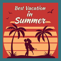 Tropical summer beach with palm trees ocean and sunset background for holiday vacation design