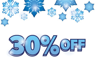 Attractive winter sale advertisement displaying 30 percent off with falling snowflakes. Christmas concept