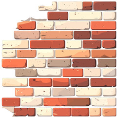 Brick Wall Section with Reddish Hues and Minimal Shadows on White Background