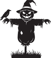 Spooky Scarecrow and Crow Silhouette Halloween Decor & Fall Graphic