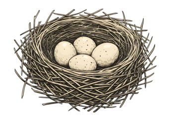 Isolated Illustration Of Nest With Eggs On Transparent Background