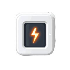 Isolated White Square Device with Golden Lightning Bolt Symbol on Gray Screen Power Concept Electric Energy Flash Icon Digital Art on Clean Background