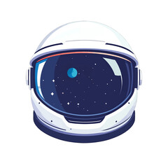 Pixel Art of a White Astronaut Helmet Reflecting Space Stars and a Blue Planet Detailed Digital Graphic with Exploration Theme on White Backdrop