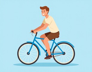 Obraz premium Active Young Man Enjoying a Bicycle Ride on a Sunny Day, Healthy Lifestyle Concept
