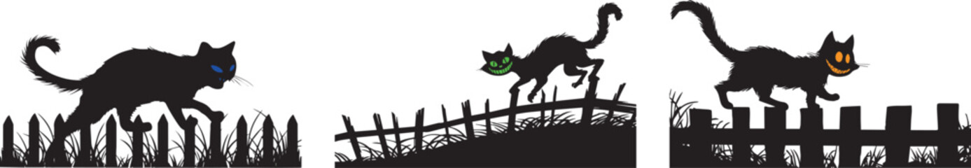Halloween cats fence silhouette vector design graphic spooky holiday art
