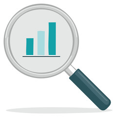 Magnifying Glass Examining Bar Chart Illustrating Business Data Analysis and Growth