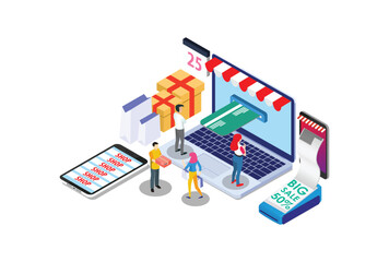 Obraz premium Modern Isometric Smart Cashless E-Payment Lifestyle, Suitable for Diagrams, Infographics, Illustration, And Other Graphic Related Assets