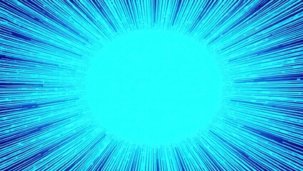 Abstract radial burst of vibrant cyan lines converging towards a bright central circle on a dark background, creating a sense of speed and energy