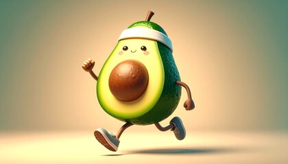 Avocado Character Running in Sneakers with Headband