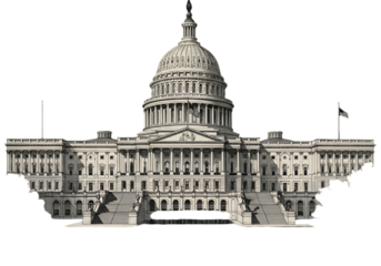 Isolated illustration of the US Capitol Building in Washington DC with monochrome colors