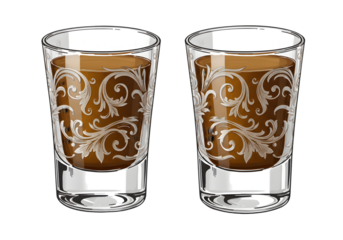 Isolated Illustration Of Two Ornate Glasses Filled With Coffee Against A Transparent Background