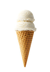 Isolated Image of a Double Scoop Vanilla Ice Cream Cone with Transparent Background